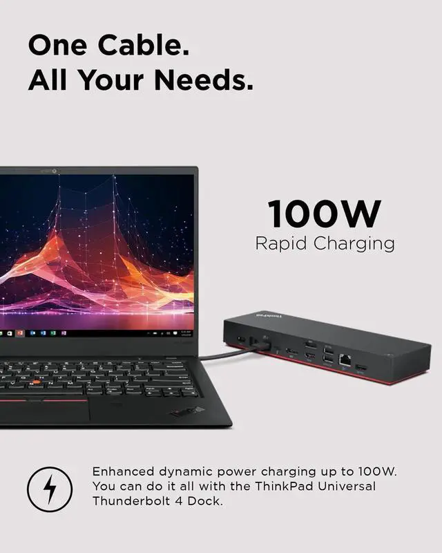 Alt view image 2 of 7 - Lenovo ThinkPad Universal Thunderbolt 4 Dock, 4 Displays, Dynamic Power Charging up to 100W, Black