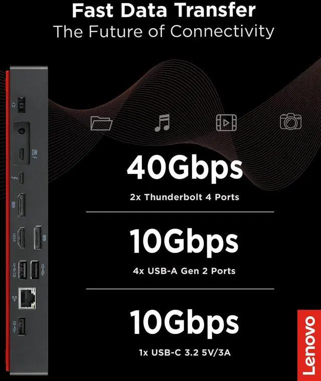 Alt view image 5 of 7 - Lenovo ThinkPad Universal Thunderbolt 4 Dock, 4 Displays, Dynamic Power Charging up to 100W, Black