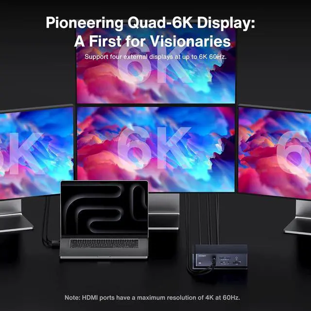 Alt view image 5 of 7 - iVANKY FusionDock Max 1 Dual Thunderbolt 4 Chips, 20-in-1 Quad 6K@60Hz Monitor MacBook Air Docking Station, 40Gbps Dock for MacM1/M2/M3/M4 Pro/Max, 2HDMI 2.0, 96W PD, 10Gbps USB, 2.5 GbE, SD/TF 4.0