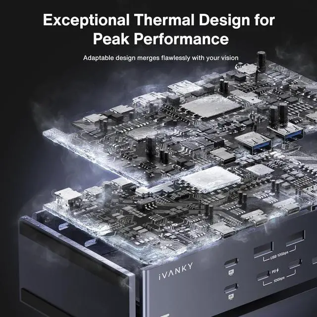 Alt view image 6 of 7 - iVANKY FusionDock Max 1 Dual Thunderbolt 4 Chips, 20-in-1 Quad 6K@60Hz Monitor MacBook Air Docking Station, 40Gbps Dock for MacM1/M2/M3/M4 Pro/Max, 2HDMI 2.0, 96W PD, 10Gbps USB, 2.5 GbE, SD/TF 4.0