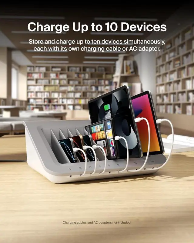 Alt view image 2 of 7 - Belkin Charging Station For Laptops with Surge Protector - 10 Device USB Charging Dock for Tablets, Laptops, Chromebooks  Cable Management for Classrooms, Offices, Tech Labs, Shared Spaces, & More