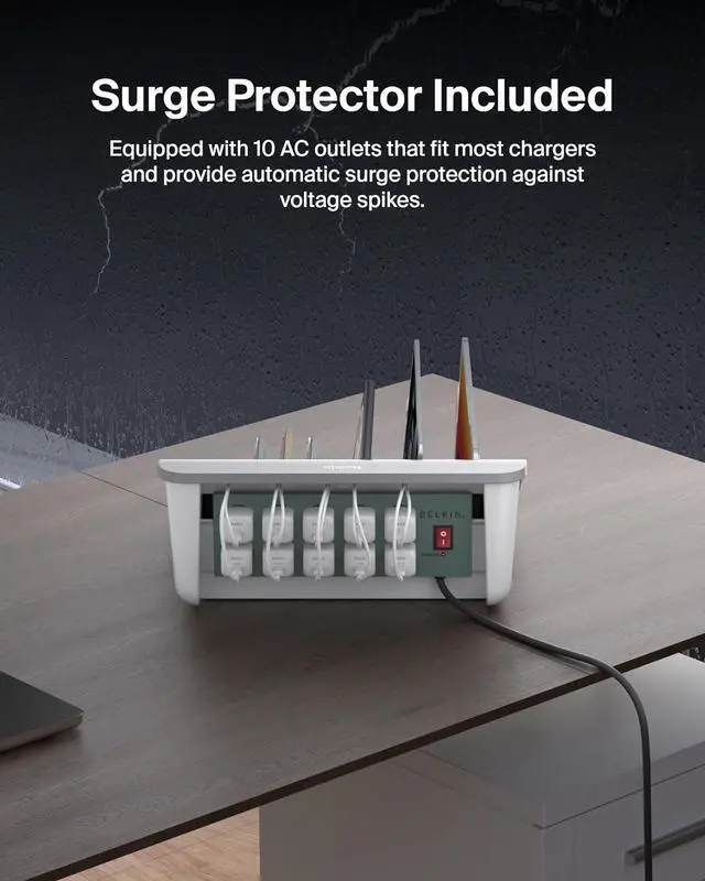 Alt view image 4 of 7 - Belkin Charging Station For Laptops with Surge Protector - 10 Device USB Charging Dock for Tablets, Laptops, Chromebooks  Cable Management for Classrooms, Offices, Tech Labs, Shared Spaces, & More