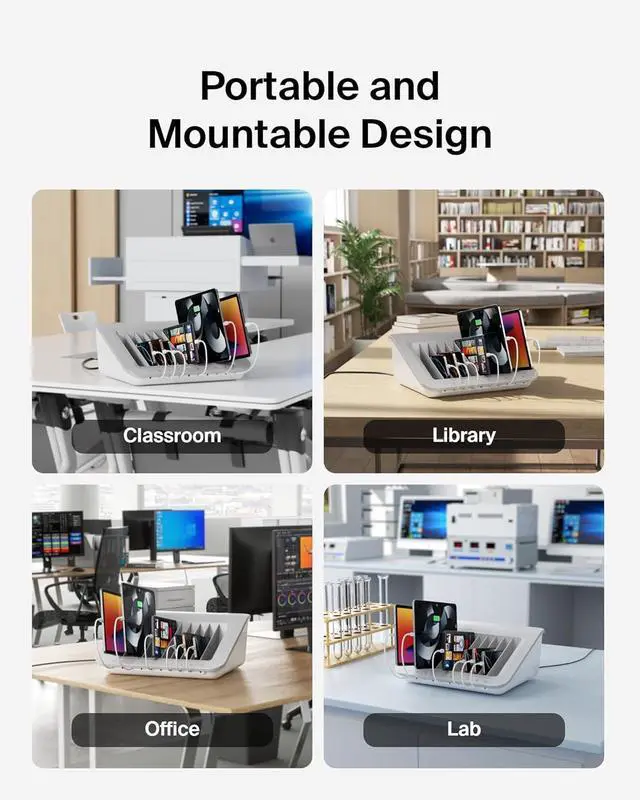 Alt view image 6 of 7 - Belkin Charging Station For Laptops with Surge Protector - 10 Device USB Charging Dock for Tablets, Laptops, Chromebooks  Cable Management for Classrooms, Offices, Tech Labs, Shared Spaces, & More