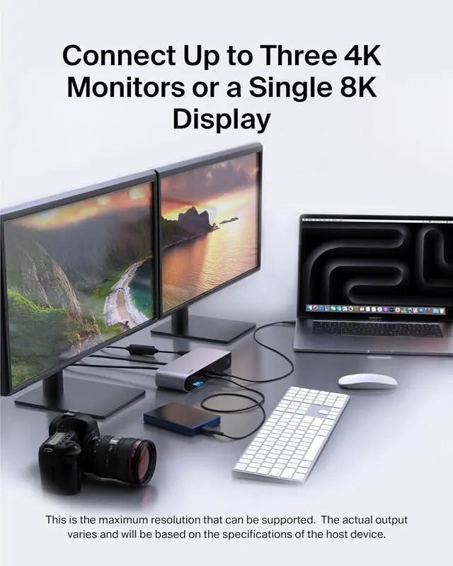 Alt view image 3 of 7 - Belkin Thunderbolt 4 Docking Station with 90W Power Delivery for MacBook & Windows - 8K/Dual 4K Display, Thunderbolt 4 Cable, HDMI, Ethernet, SD & Audio Ports, Gray