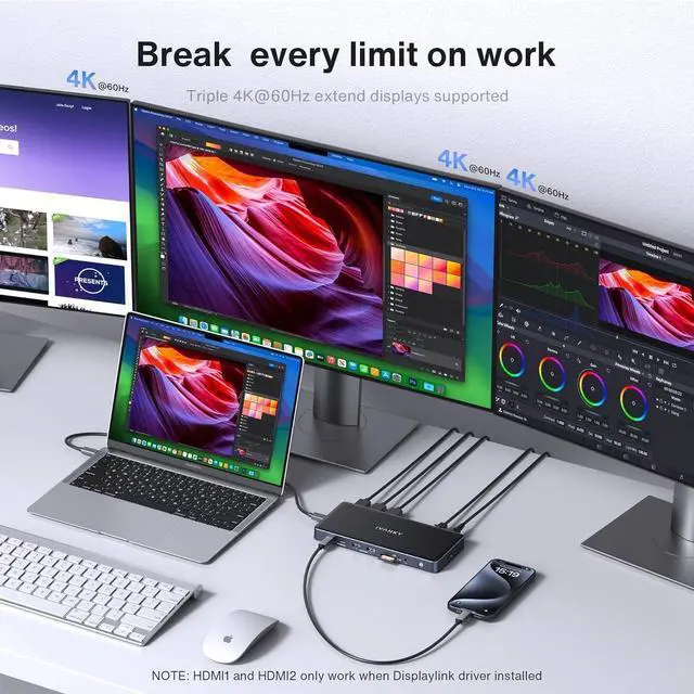 Alt view image 4 of 7 - iVANKY 14-in-1 FusionDock Pro 1+ for M1/ M2/ M3/M4 MacBook DisplayLink Docking Station with 180W Power Adapter, Triple 4K@60Hz Monitor Mac mini Air Dock 3HDMI 2.0, 96W PD, 10Gbps, 2.5GbE, SD/TF 4.0