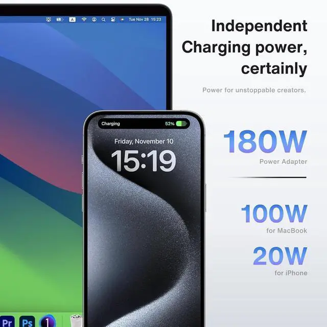 Alt view image 5 of 7 - iVANKY 14-in-1 FusionDock Pro 1+ for M1/ M2/ M3/M4 MacBook DisplayLink Docking Station with 180W Power Adapter, Triple 4K@60Hz Monitor Mac mini Air Dock 3HDMI 2.0, 96W PD, 10Gbps, 2.5GbE, SD/TF 4.0