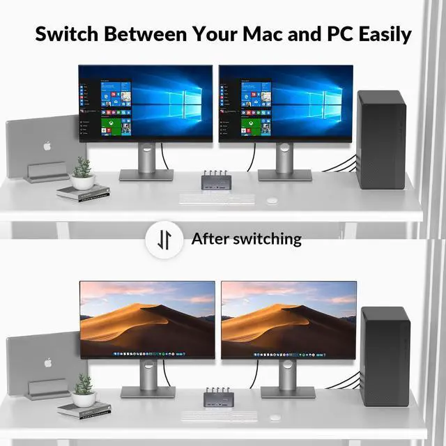 Alt view image 7 of 7 - AV Access Docking Station Dual Monitor KVM Switch for Laptop&Desktop,Type-C Charging for Laptop,Ethernet,EDID,with HDMI & DisplayPort,USB-C MST Dual 4K@60Hz, 1080P@240Hz, 2K@144Hz, USB 3.0, Aluminum