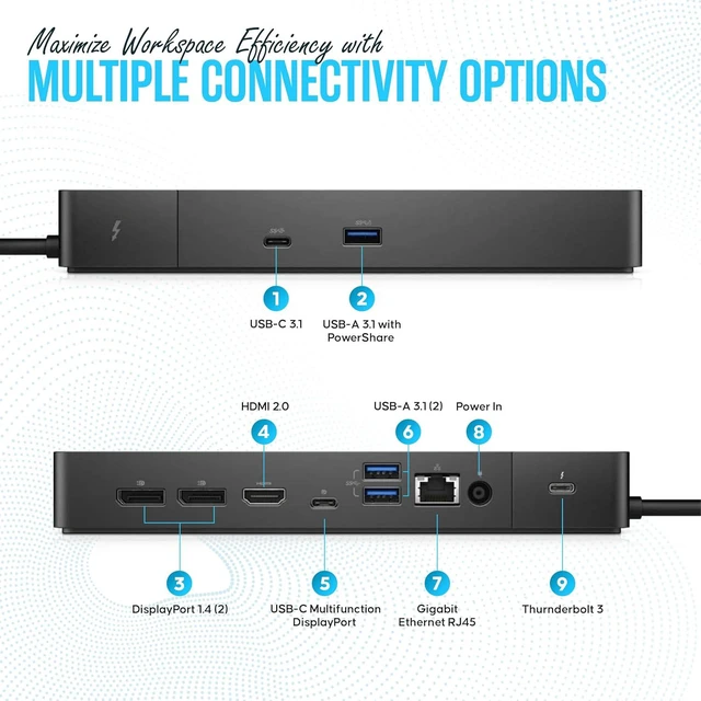 Alt view image 4 of 6 - WD19TBS Thunderbolt Dell Dock - 1 Year Warranty - Dell Docking Station Dual Monitor with 180W, HDMI Cable, DisplayPort Cable - Laptop & Computer Docking Station