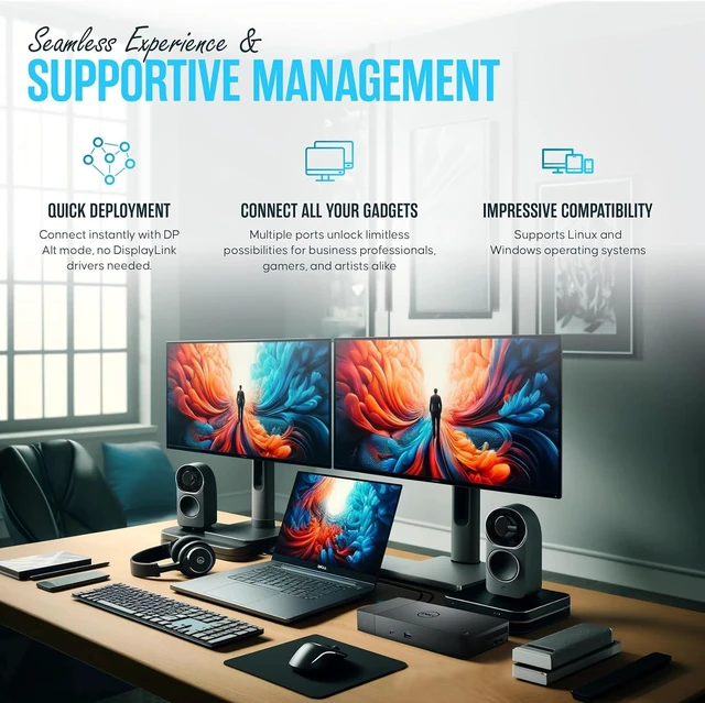Alt view image 5 of 6 - WD19TBS Thunderbolt Dell Dock - 1 Year Warranty - Dell Docking Station Dual Monitor with 180W, HDMI Cable, DisplayPort Cable - Laptop & Computer Docking Station