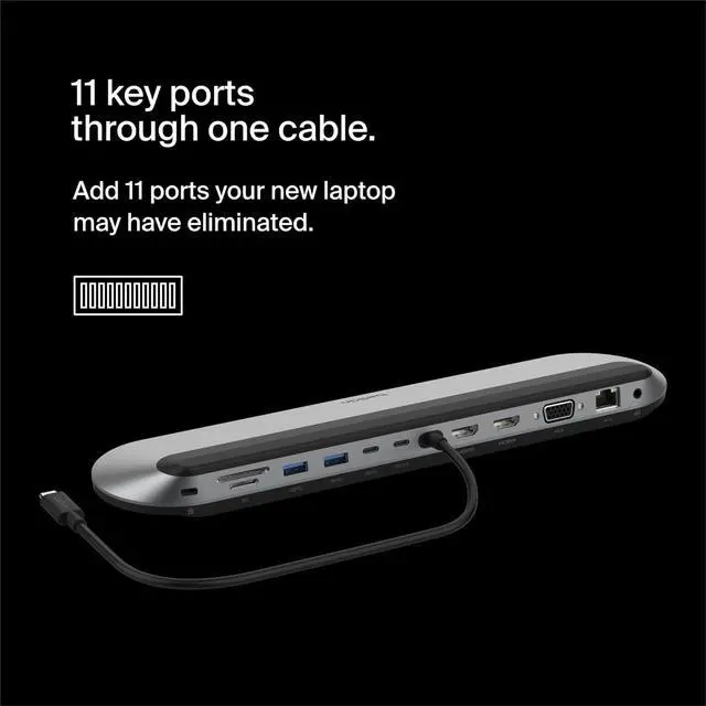 Alt view image 2 of 7 - Belkin Connect 11-in-1 Universal USB-C Pro Dock w/ 3-Monitor Support, Silicon Motion Technology - Works with Mac, Windows, and Chromebook - 100W PD w/ 10Gbps Transfer Speeds & 2.5Gbps Ethernet - Grey