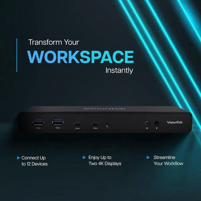 Alt view image 7 of 7 - VisionTek VT4510 Universal USB Dual Monitor Docking Station - 2x HDMI, 2x DisplayPort, 100W Power, 4x USB-A, 2x USB-C, Audio, Ethernet for Windows/ MacOS/ ChromeOS
