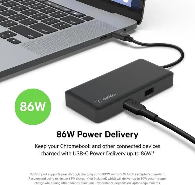 Alt view image 3 of 7 - Belkin 5-in-1 Powered USB-C & USB Hub, USB-C Docking Station w/ 2 USB-A Ports, 1 USB-C Port, Ethernet, & 4K HDMI Port, Compatible with MacBook, Chromebook & Other USB-C Devices