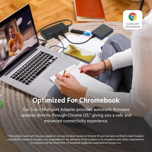 Alt view image 2 of 7 - Belkin 5-in-1 Powered USB-C & USB Hub, USB-C Docking Station w/ 2 USB-A Ports, 1 USB-C Port, Ethernet, & 4K HDMI Port, Compatible with MacBook, Chromebook & Other USB-C Devices