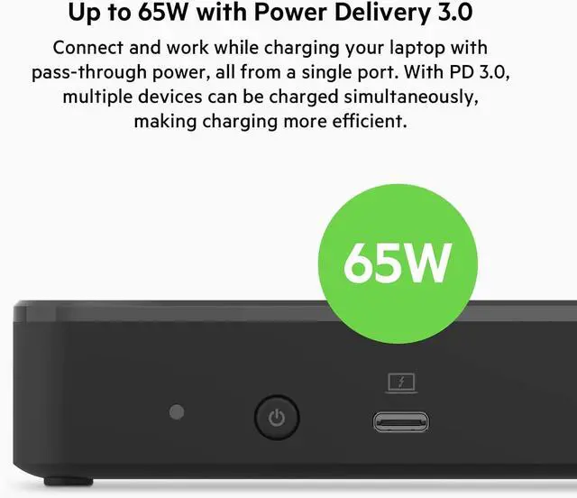 Alt view image 4 of 7 - Belkin USB C Docking Station 65W, Type C Hub - Supports Multiple Displays with HDMI 2.0, DisplayPort, USB C Ports, USB A Ports, and Gigabit Ethernet Port - Dual Monitor 4K for Chromebook and More