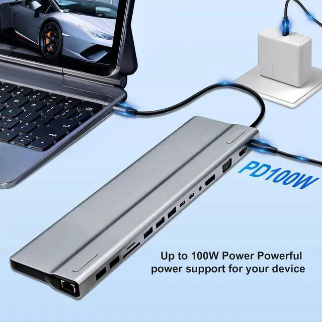 Alt view image 7 of 7 - USB C Docking Station 15 in 1, Docking Station 3 Monitors with HDMI/DP/VGA, Ethernet, USB, SD/TF, Jack, Laptop Docking for PS4, Xbox, Switch, iPhone and More(1501P)