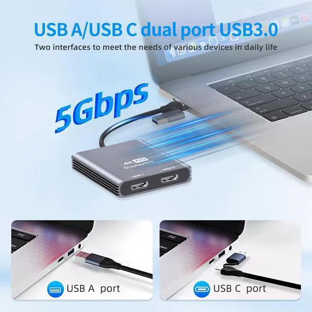 Alt view image 4 of 7 - USB C to HDMI Dual Monitor Adapter, DisplayLink Adapter Compatible with M1/M2/M3 MacBook, Windows, Android (USB-C to HDMI Dual Monitor)