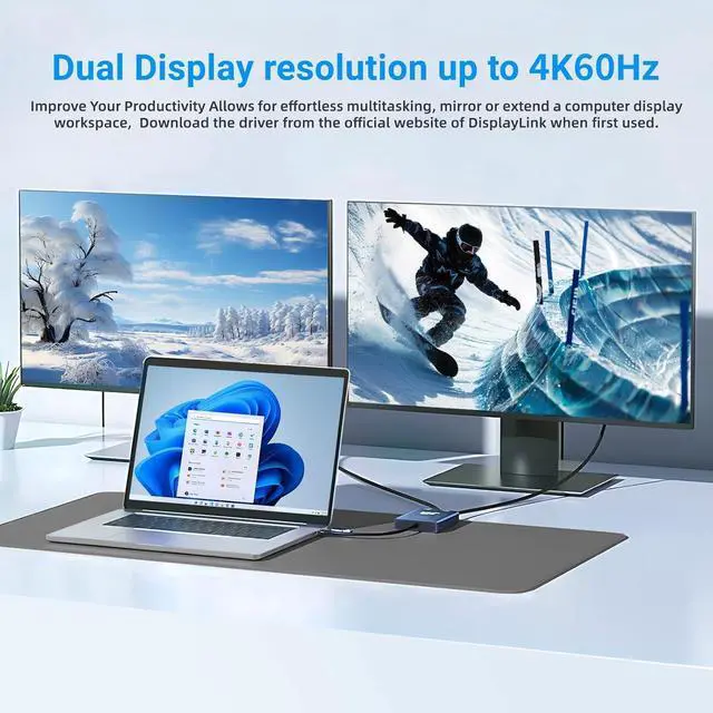 Alt view image 5 of 7 - USB C to HDMI Dual Monitor Adapter, DisplayLink Adapter Compatible with M1/M2/M3 MacBook, Windows, Android (USB-C to HDMI Dual Monitor)