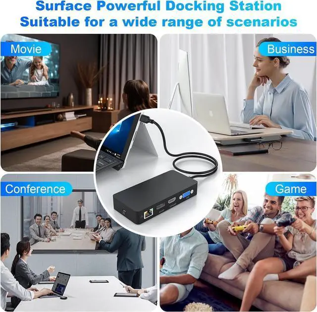 Alt view image 3 of 7 - USB C Surface Dock, Triple Display (HDMI + DP + VGA) 12-in-1 Docking Station for Surface Pro 10/9/8/X/7+/7, Surface Laptop Go 3/2/1, Surface Laptop 5/4/3, Surface Book 3/2, Surface Go 4/3/2