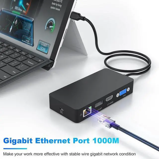 Alt view image 7 of 7 - USB C Surface Dock, Triple Display (HDMI + DP + VGA) 12-in-1 Docking Station for Surface Pro 10/9/8/X/7+/7, Surface Laptop Go 3/2/1, Surface Laptop 5/4/3, Surface Book 3/2, Surface Go 4/3/2