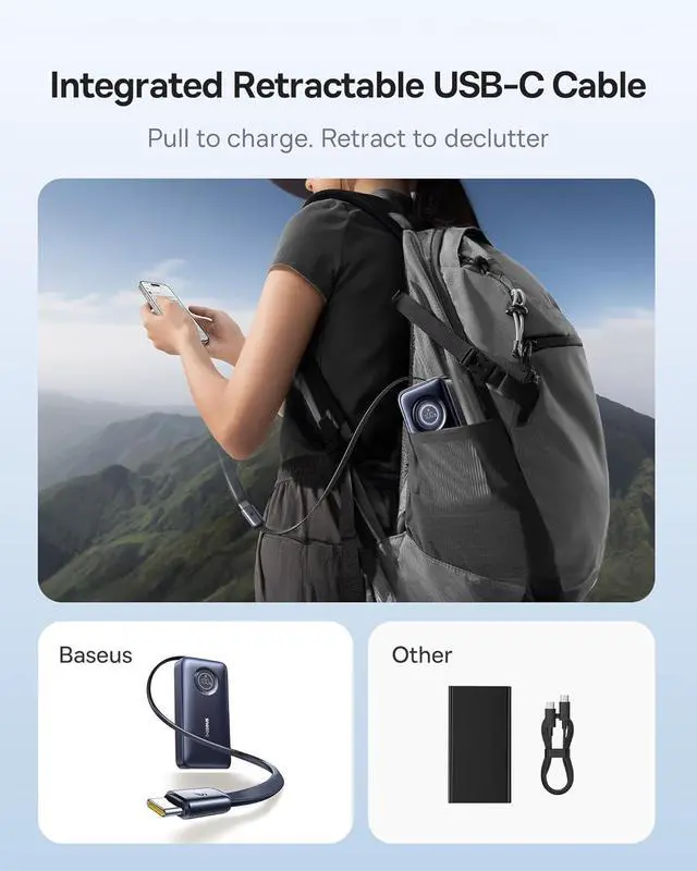 Alt view image 2 of 7 - Baseus Docking Station Dual Monitor Bundle with Enercore Power Bank, 20000mAh Fast Charging Portable Charger Built-in 67W Retractable USB-C Cable, 10Gbps 10 in 1 Docking Station
