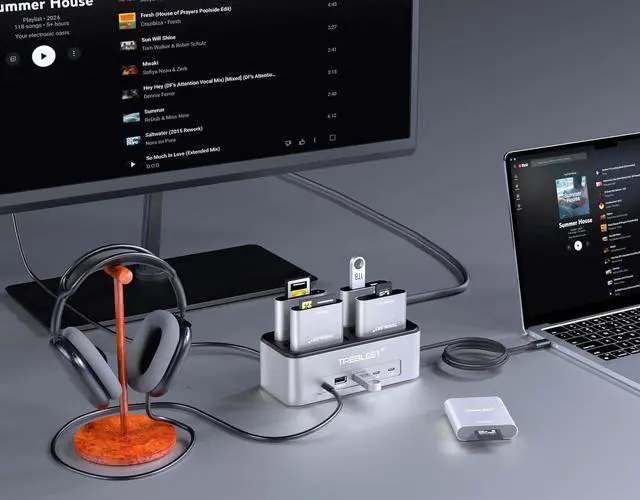 Alt view image 6 of 6 - 13 in 1 Professional Docking Station with 4 Expansion Slot; USB4 hub Compatible for Mac Windows Thunderbolt 4/3; with 60W PD, 2X USB-C, 2X USB-A, DisplayPort, 2.5 Gigabit Ethernet, Audio, NVMe Slot