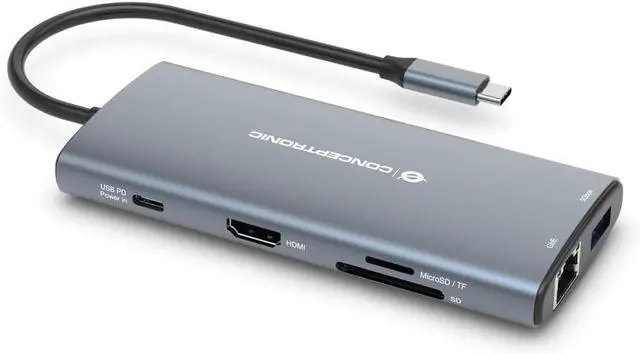 Alt view image 4 of 7 - DONN06G 10-in-1 USB 3.2 Gen 1 Docking Station, HDMI, 100W USB PD, USB-C 5Gbps x 2, USB-A 5Gbps x 3, SD, TF/MicroSD, GbE