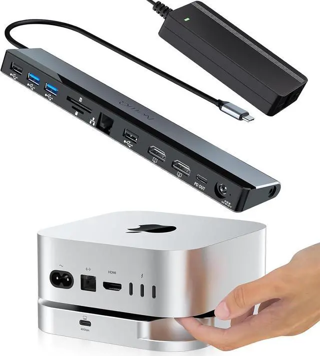 Main image of Mac Mini M4 Dock with 40Gbps M.2 NVMe SSD Enclosure and USB C Docking Station Dual Monitor