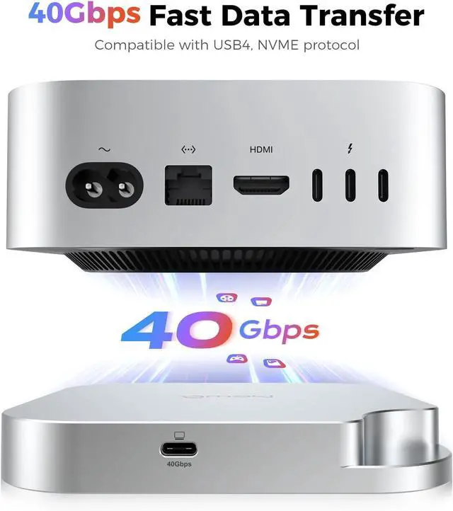 Alt view image 2 of 7 - Mac Mini M4 Dock with 40Gbps M.2 NVMe SSD Enclosure and USB C Docking Station Dual Monitor