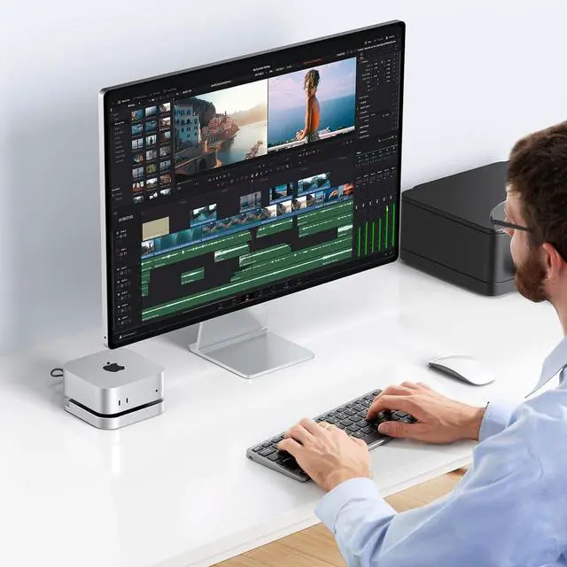 Alt view image 5 of 7 - Mac Mini M4 Dock with 40Gbps M.2 NVMe SSD Enclosure and USB C Docking Station Dual Monitor