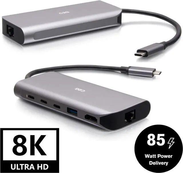Alt view image 2 of 6 - C2G USB-C® 4.0 6-in-1 Mini Docking Station with HDMI®, USB-A, Ethernet, and USB-C® 85W 8K 60HZ