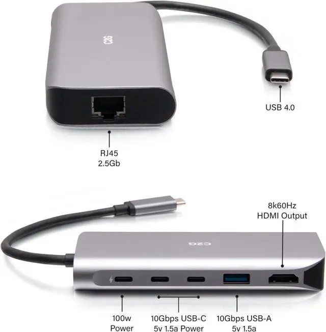 Alt view image 3 of 6 - C2G USB-C® 4.0 6-in-1 Mini Docking Station with HDMI®, USB-A, Ethernet, and USB-C® 85W 8K 60HZ