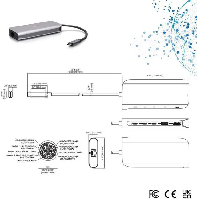 Alt view image 4 of 6 - C2G USB-C® 4.0 6-in-1 Mini Docking Station with HDMI®, USB-A, Ethernet, and USB-C® 85W 8K 60HZ
