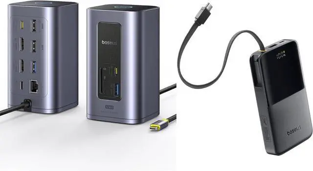 Main image of Baseus Docking Station Dual Monitor&Baseus 22.5W PD Fast Charging 10000mAh Power Bank Built-in Braided USB C Cable