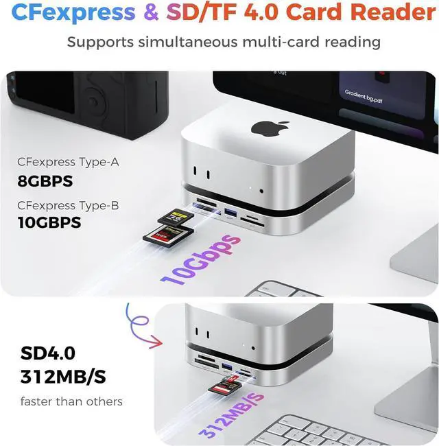 Alt view image 4 of 7 - Mac Mini M4 Dock with 10Gbps CFexpress Type A/Type B Card Slot and USB C Docking Station Dual Monitor