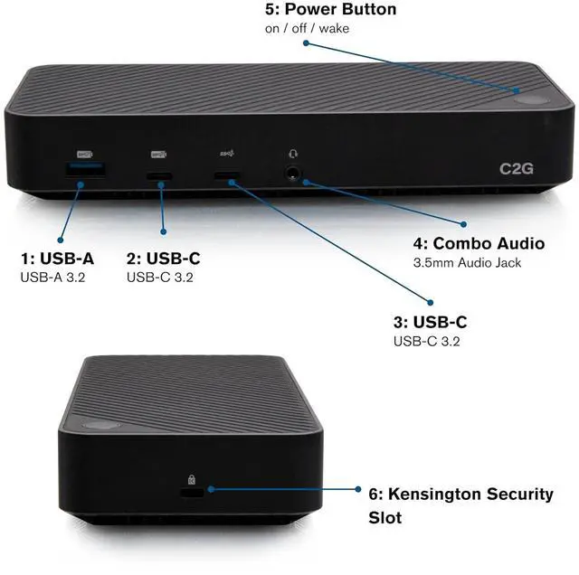 Alt view image 2 of 6 - C2G USB-C® 11-in-1 Hybrid DisplayLink and DP Alt Mode Triple 4K Docking Station with HDMI®, DisplayPort, Ethernet, USB, 3.5mm Audio and Power Delivery up to 100W