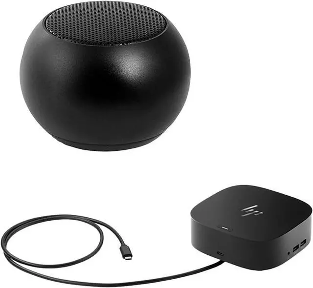 Main image of HP G5 Mulitport Dock 100W, Three 4K Displays Supported for Business, DisplayPort and USB Hub Bundled with Bluetooth Mini U Speaker and Built-in Mic, 4 Hour Playback