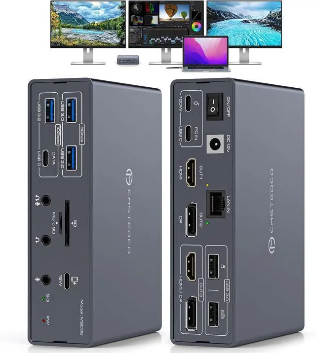 Main image of Thunderbolt Docking Station 4K@60Hz 3 Monitors for M1 M2 M3 M4 MacBook/Air with DisplayLink Technology,19-in-1 USB C Dock with 2 HDMI & 2 DisplayPort,PD 100W/USB 3.2 10G USB/Ethernet/Card Readers
