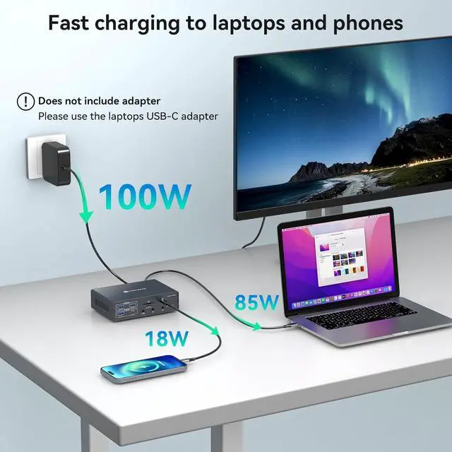 Alt view image 6 of 7 - Thunderbolt Docking Station 4K@60Hz 3 Monitors for M1 M2 M3 M4 MacBook/Air with DisplayLink Technology,19-in-1 USB C Dock with 2 HDMI & 2 DisplayPort,PD 100W/USB 3.2 10G USB/Ethernet/Card Readers
