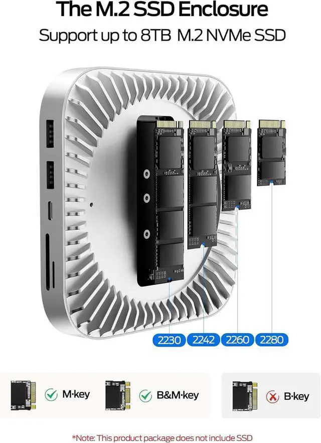 Alt view image 2 of 7 - MOVE SPEED Mac mini M4 Dock Enclosure, 10 in 1 Aluminum Stand Hub, 10Gbps USB-C/A, 4K60Hz HDMI, SD/TF Reader, Space-Saving Vertical Design