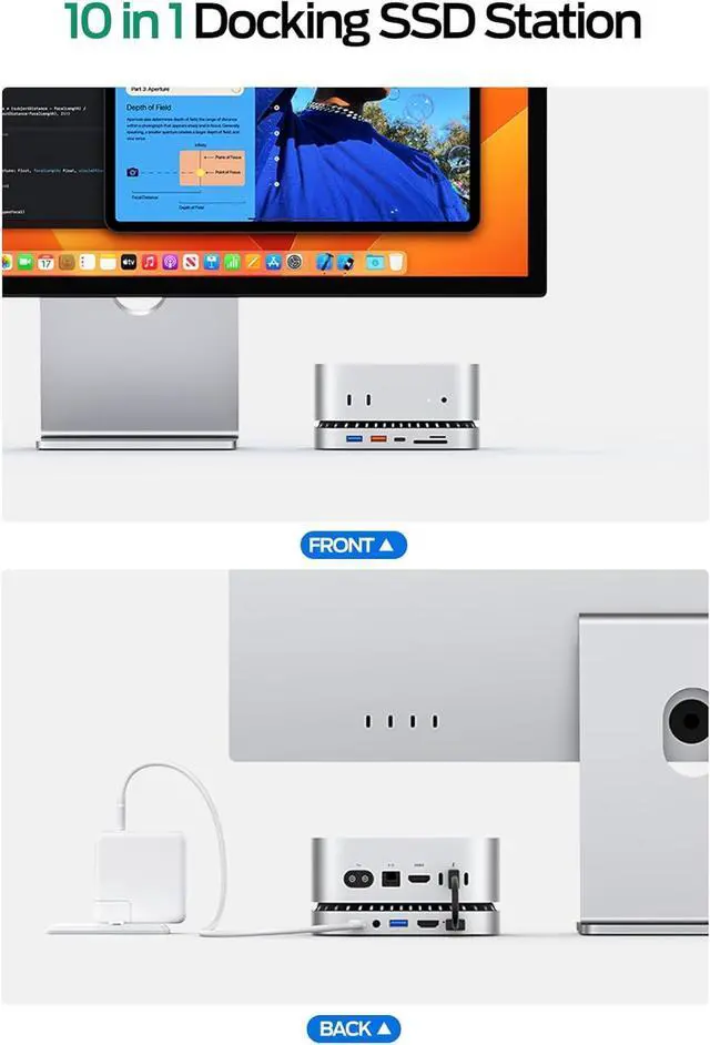 Alt view image 5 of 7 - MOVE SPEED Mac mini M4 Dock Enclosure, 10 in 1 Aluminum Stand Hub, 10Gbps USB-C/A, 4K60Hz HDMI, SD/TF Reader, Space-Saving Vertical Design