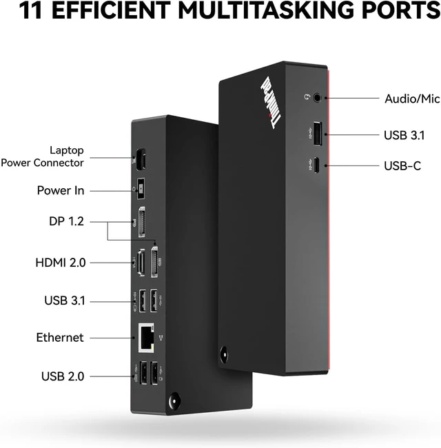 Alt view image 2 of 7 - Thinkpad 40AY0090 Universal Hybrid USB-C with USB-A Docking Station for Laptop, 3 External Displays, Comes with HDMI 4K Cable + DP Cable+ Cleaning Cloth