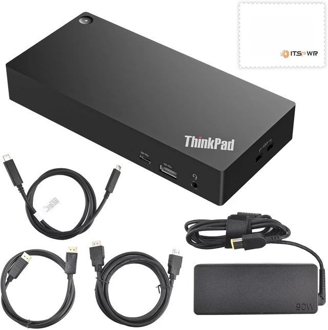 Alt view image 6 of 7 - Thinkpad 40AY0090 Universal Hybrid USB-C with USB-A Docking Station for Laptop, 3 External Displays, Comes with HDMI 4K Cable + DP Cable+ Cleaning Cloth