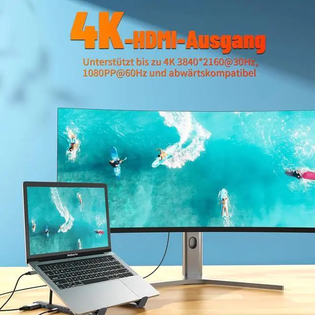 Alt view image 3 of 7 - Civilizek 8-in-1 USB-C Laptop Stand, Portable Aluminum Foldable Computer Stand, Adjustable Dock Tablet, 8 in 1 USB C Hub with Docking Station with 4k HDMI, 2 USB 3.0 for Travel, Office(1Pc)