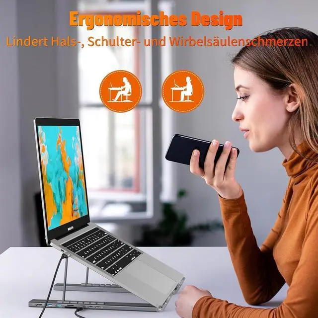 Alt view image 4 of 7 - Civilizek 8-in-1 USB-C Laptop Stand, Portable Aluminum Foldable Computer Stand, Adjustable Dock Tablet, 8 in 1 USB C Hub with Docking Station with 4k HDMI, 2 USB 3.0 for Travel, Office(1Pc)