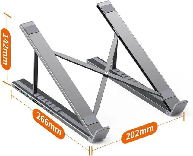 Alt view image 7 of 7 - Civilizek 8-in-1 USB-C Laptop Stand, Portable Aluminum Foldable Computer Stand, Adjustable Dock Tablet, 8 in 1 USB C Hub with Docking Station with 4k HDMI, 2 USB 3.0 for Travel, Office(1Pc)