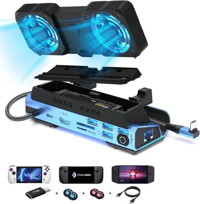 Main image of Legion Go/ROG Ally/Steam Deck Dock - 14-in-1 Docking Station Dismantling Dual Cool Fans Steam, M.2 NVMe Enclosure,4K@60Hz,4 USB Ports,100W PD Charging, Gigabit Ethernet Fit for Steam Deck
