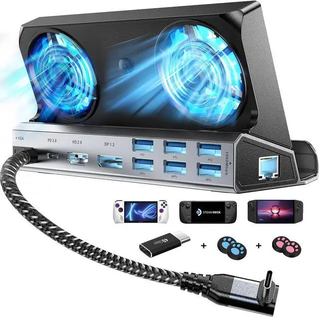 Main image of 11-in-1 Steam Deck Docking Stationfor Steam Deck/Rog Ally/Switch/Legion Go Dual Cooling Fans 4K@60Hz,1080P 6 USB Ports,1000Mbps, 100W Type C Charing,DP1.2,40Gbps Adapter