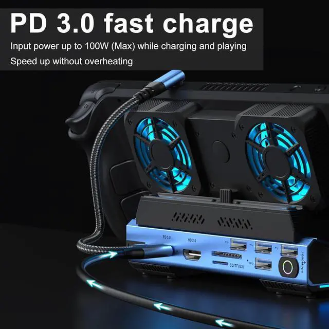 Alt view image 4 of 7 - 10-in-1 Type-c Game Docking Station for steam Deck/ROG Ally/Switch M.2 PCie nvme Hard Disk Box,USB C HUB 4K60HZ, 100w 10Gbps,Dual Fan Cooling,USB3.0 Card Reader,1000Mbps