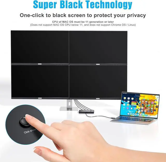 Alt view image 5 of 7 - USB to 4 HDMI Adapter, Multi-Monitor Display 5 Separate Screens, Support Mirror/Extend Mode Compatible with Windows, M1/M2 Mac OS, with Black Screen Function
