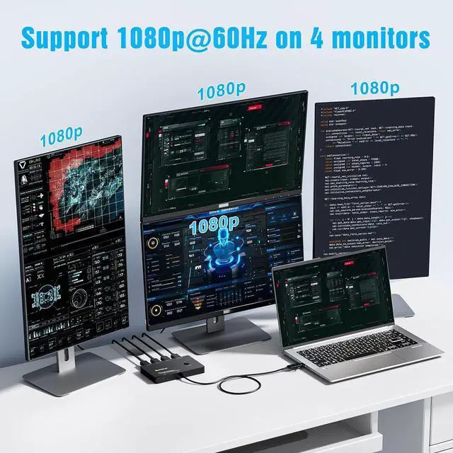 Alt view image 7 of 7 - USB to 4 HDMI Adapter, Multi-Monitor Display 5 Separate Screens, Support Mirror/Extend Mode Compatible with Windows, M1/M2 Mac OS, with Black Screen Function